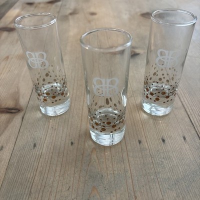 Set of 3 Baileys Irish Cream Gold Confetti Tall Shot Glasses Etched BB Logo
