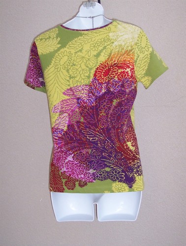 Chico's cotton knit top tee shirt size 0 S XS 4 6 multi leaf abstract blouse - Picture 11 of 13