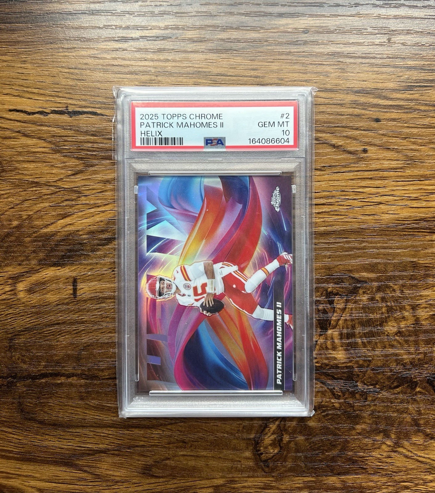 Patrick Mahomes II #HX-2 Football Cards 2025 Topps Chrome Helix trading card — raw and PSA graded price guide