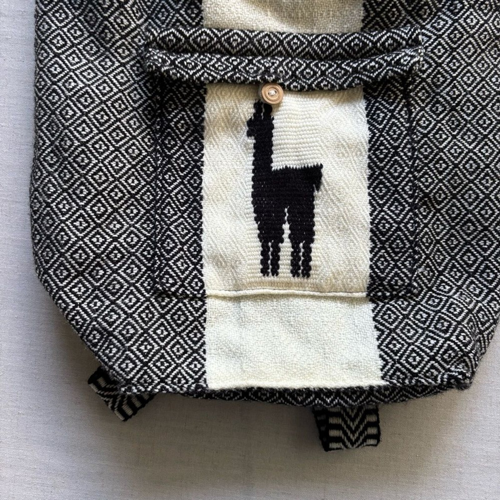 Peruvian Wool Handmade Alpaca Backpack Black White - image 2