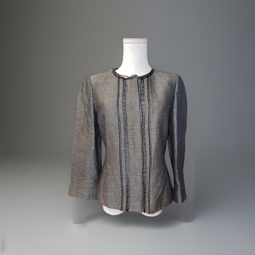 Linda Allred Ellen Tracy gray & black Linen Blend jacket blazer Sz4