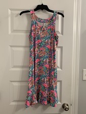 Cute Lula B Sleeveless Flamingo Dress Size M With Ruffled Hem