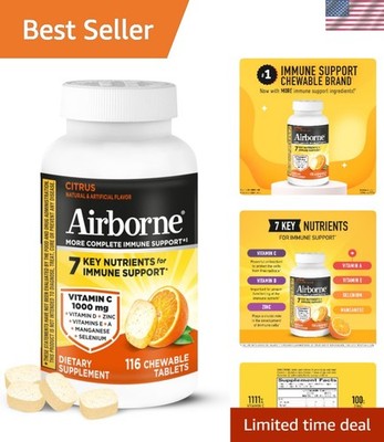 Travel-Friendly Citrus Chewable Vitamin C - 116 Tablets for Daily Immunity