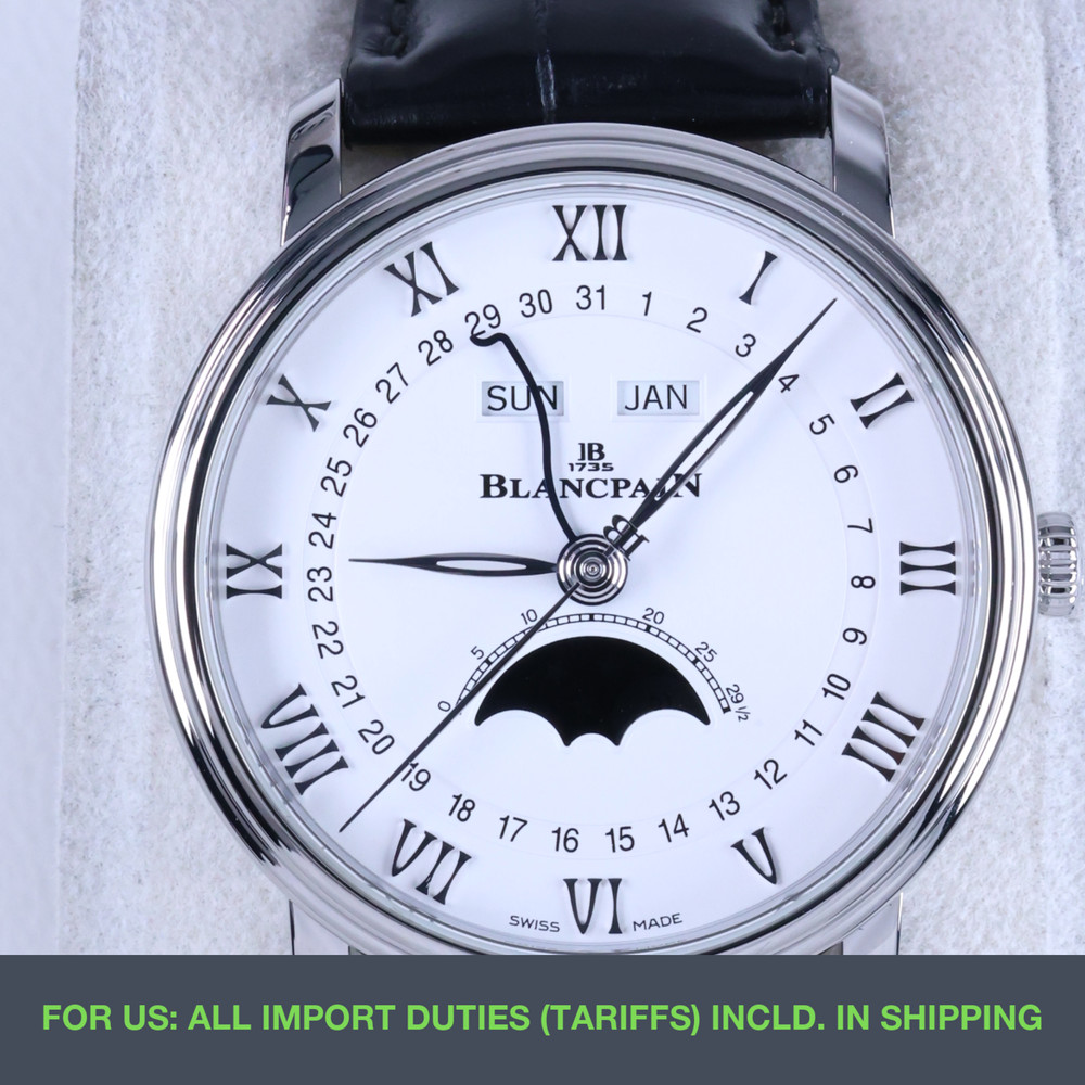 Blancpain Villeret Quantieme Complet Phases de Lune 40 mm 6654-1127-55B White Dial