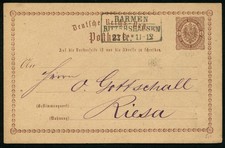 DR Brustschild Ganzsache P1 R3 BARMEN RITTERSHAUSEN nach Riesa