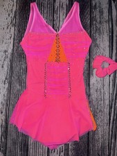 Unicorn Sports Girls Pink Orange Rhinestone Ice Skating Skater Dress S