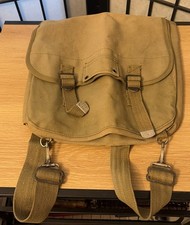 Vintage Military Green Canvas Backpack With Adjustable Straps Metal Clips Bag