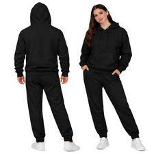 Unisex Hooded Plain Tracksuit Fleece Ribbed Cuff Sweatshirts Cotton Blend Jogger