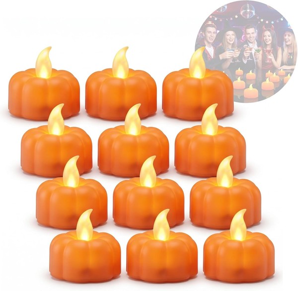 Halloween KüRbis LED Teelichter 12 StüCk Flammenlos Batteriebetrieben Warmweiß-image