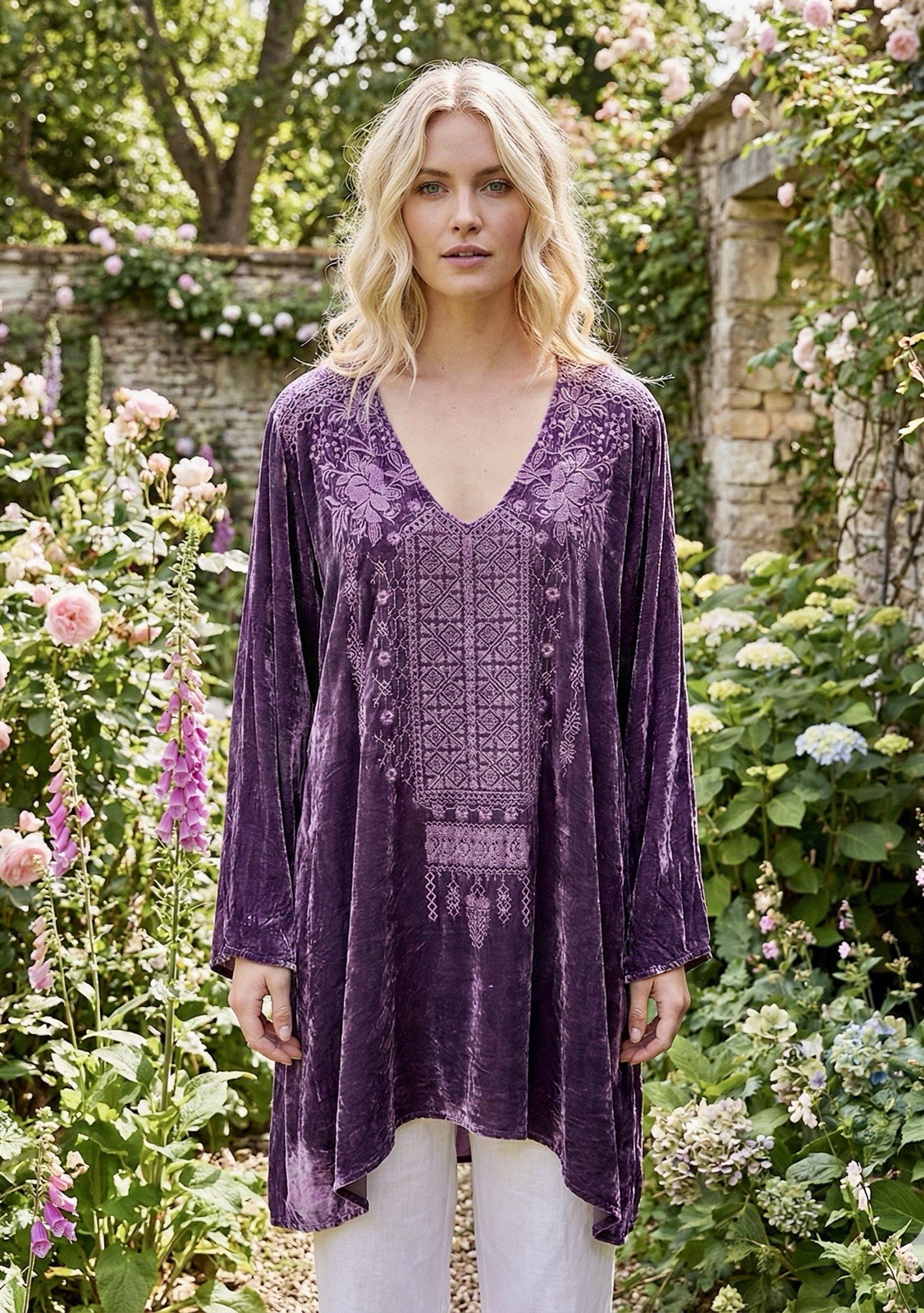 Johnny Was 2X 2XL Purple Lavender Velvet Tunic Top Mini Dress Embroidered NWT