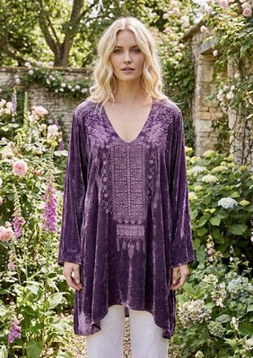 NEW Johnny Was 2X 2XL Plus Purple Lavender Velvet Tunic Top Blouse Embroidered