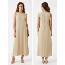 Points Beige Sleeveless Semi Maxi Dress Solid Crew Neck Women Size S