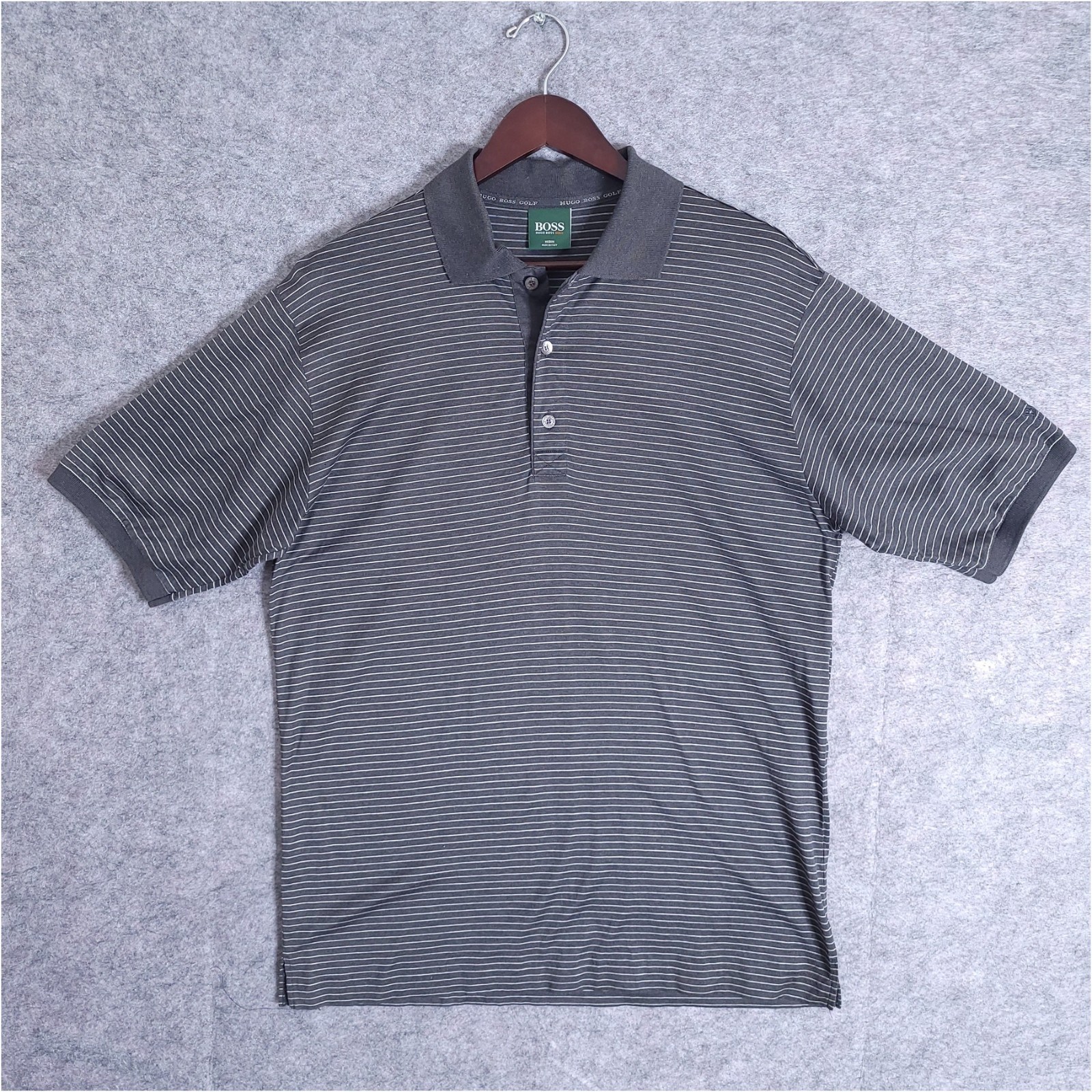 Hugo Boss Golf Men's Medium Gray Striped Short Sleeve Cotton Polo Shirt Italy thumbnail 2