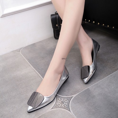 Flat Metal Shoes with Pointed Toe Buckle for Women, Leather Loafers,casual Shoes - Picture 21 of 24