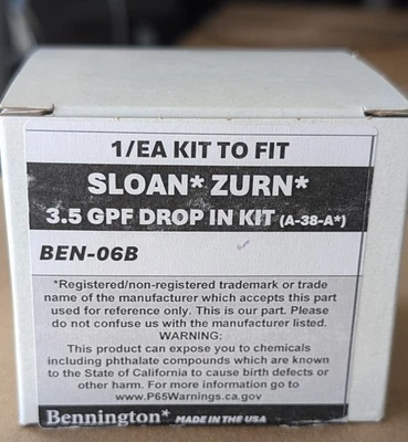 BENNINGTON BEN-06B-6PK | 6 Pack 3.5 GPF Drop-In Kit for Sloan Zurn Flush Valves | Benningto