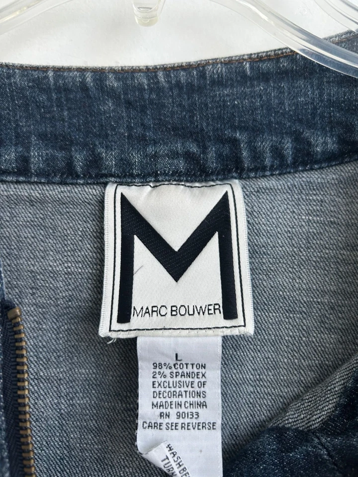 Chaqueta vaquera vintage Marc Bouwer para mujer LG recortada con cuentas cremallera completa boho glamuroso Foto 3 de 4