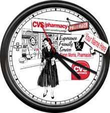 Personalized Retro Vintage Drug Store Pharmacy Pharmacist  CVS Wall Clock