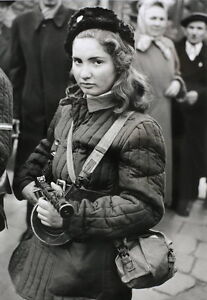 8 x 10 B W WWII Photo Young Russian Female Soldier PPSh 