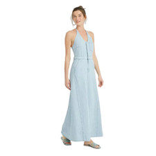 Women's Halter Neck Denim Maxi Dress with Pockets Universal Thread Light Wash 00