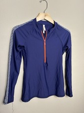 Helen Jon Rash Guard Swim Shirt Womens Blue Geometric Print Half Zip Smal Resort