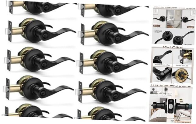 Matte Black Door Handles Privacy Door Levers, Heavy 10 Pack Matte Black Finish-image