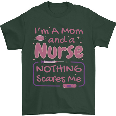 Herren-T-Shirt Mom and a Nurse Nothing Scares Me Mothers Day 100 % Baumwolle