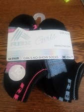 RBX Girl's No Show Socks Size 6-8 Black Gray