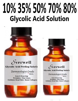 Glycolic Acid Skin Peeling Solution 10-80% Lighten Skin, wrinkles, Anti-Aging