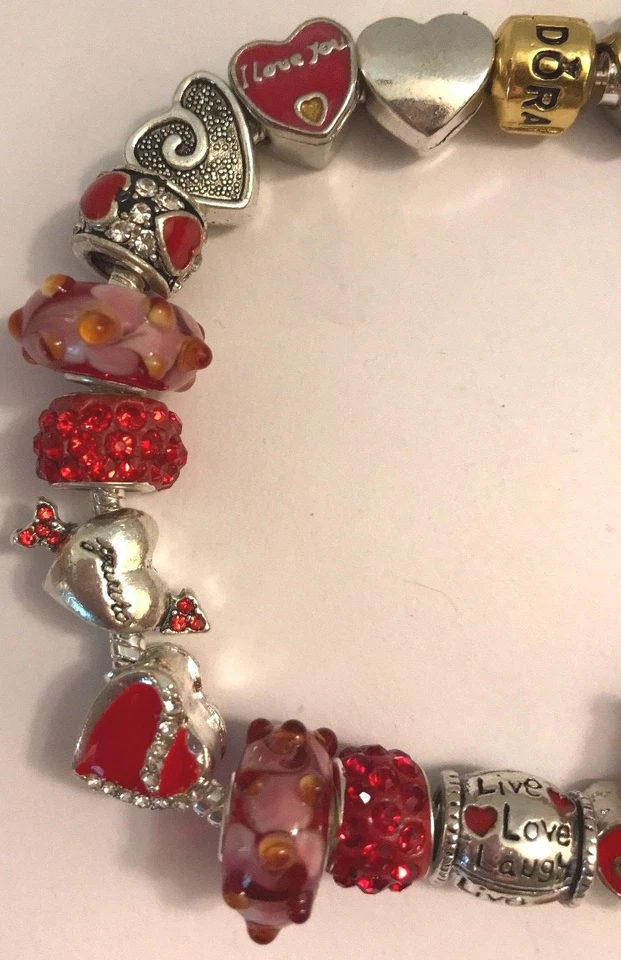 ❤️Pandora CHARM BEADS BRACELET Sterling Silver Chain w/ RED European Beads #2❤️ - Image 2 of 4