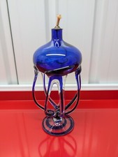 Vintage Josefina Krosno Qualle blau Kobalt Glas &Ouml;llampe