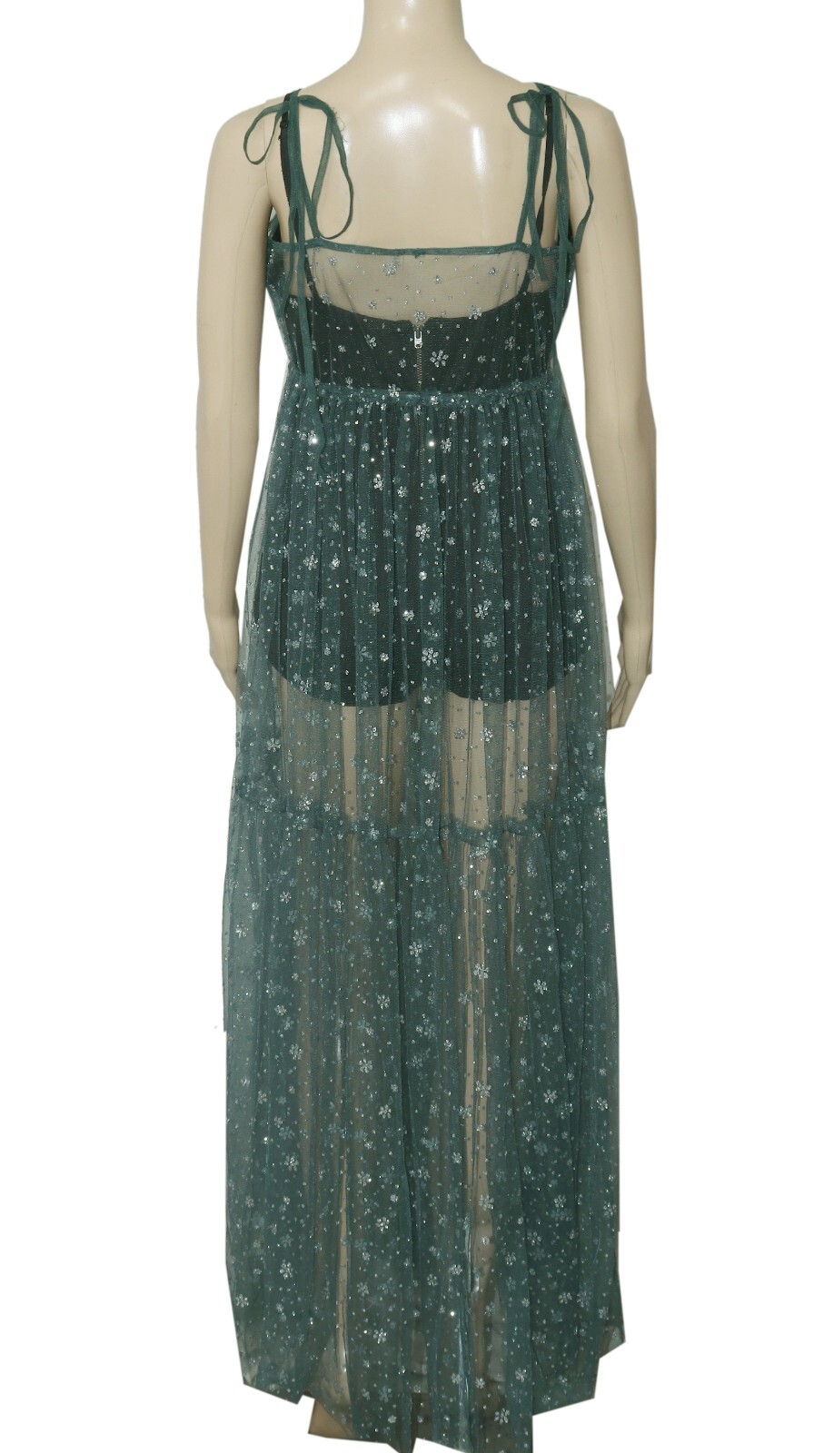 Free People FP One Estella Glitter Maxi Slip Dress Midnight Tiered Sheer New XS