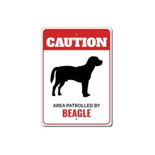 Patrolled By Beagle Caution Metal Sign Kennel Breed Canine K9 Paw Animal Pet