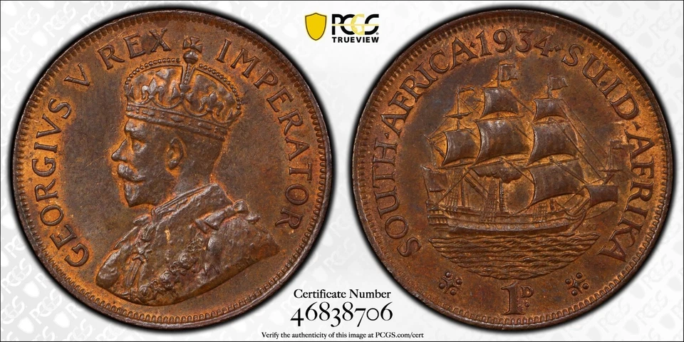 South Africa 1934 Penny KM-14.3 PCGS MS-62 BN - Image 3 of 3