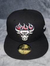 NEW ERA 59 FIFTY NBA CHICAGO BULLS TEAM FLAME FITTED MENS HAT 7 1/2 BLACK WHITE