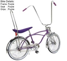 20" LOWRIDER PURPLE BIKE W/72 SPOKE CHROME RIMS, 22"LONG HANDLEBAR &STRAIGT FORK