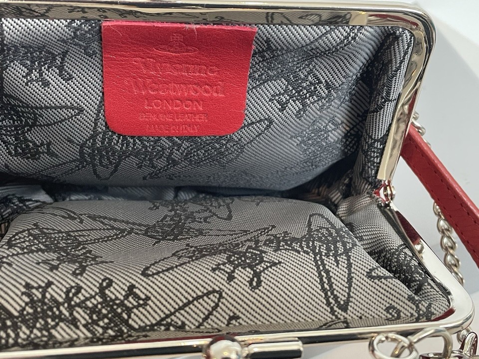 Vivienne Westwood Small Red Leather Orb Shoulder Bag Purse,Boxed