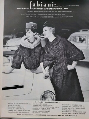 1959 Fabiani Southwest African Persian Lamb coat Fiat Convertible car ad