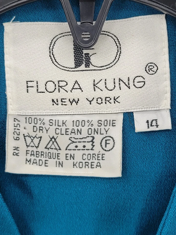 Blazer Flora Kung New York Mujer 14 Azul Seda Un Botón Chaqueta De Colección Foto 3 de 4