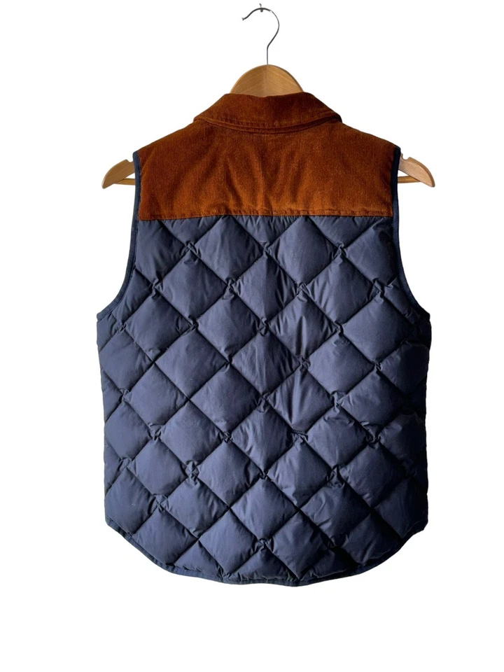 J. Crew Women's Size S Blue & Brown Corduroy Trim Down 2 Way Pocket Puffer Vest - Image 4 of 4