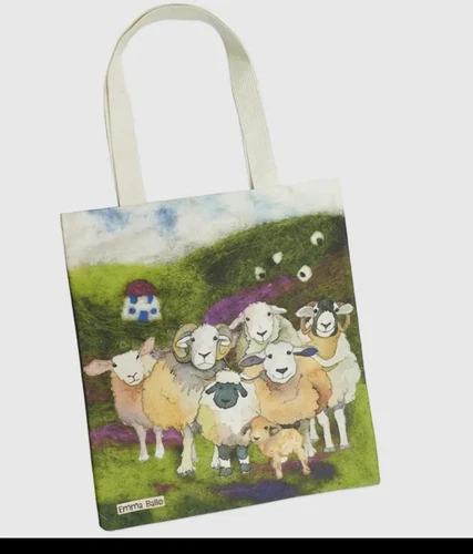Lg. Heavy Duty Canvas Project Tote -Felted Sheep on the Pasture- New- Emma Ball