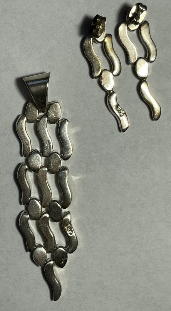 Sterling Silver 925 Dangle Wave Set - image 2