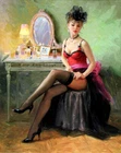 Woman in black stockings Oil Painting Giclee Art Printed on canvas L2711
