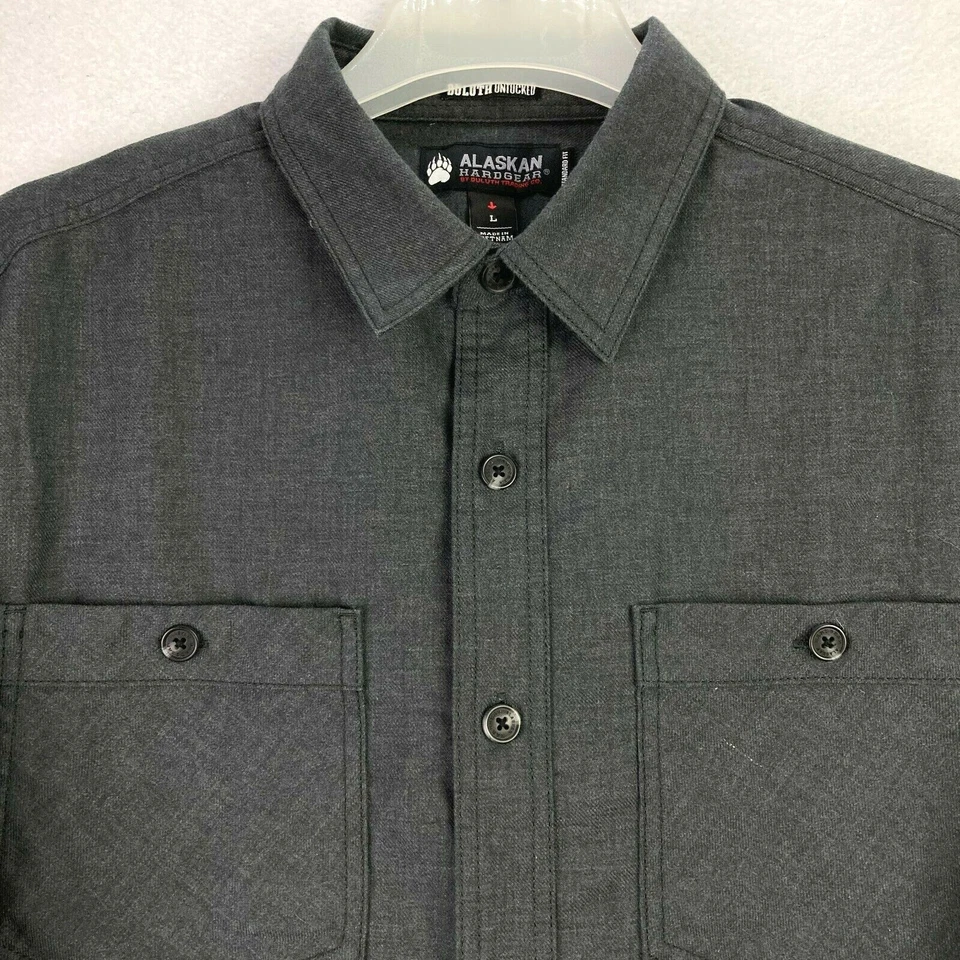 Duluth Trading Alaskan Hardgear Flannel Shirt Gray Button Up Men's L Cotton - Image 4 of 4