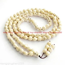 10-12mm White Howlite Skull Tibet Buddhist 108 Prayer Beads Mala Necklace