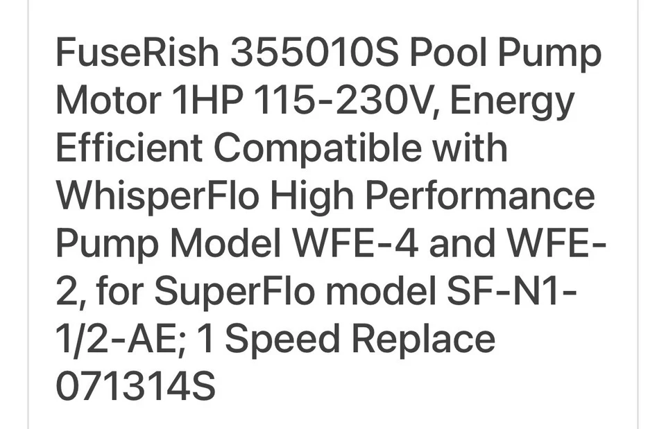 355010S Pool Pump Motor 1 HP For Pentair Whisperflo Pumps WFE-4 & WFE-26 - Image 2 of 4
