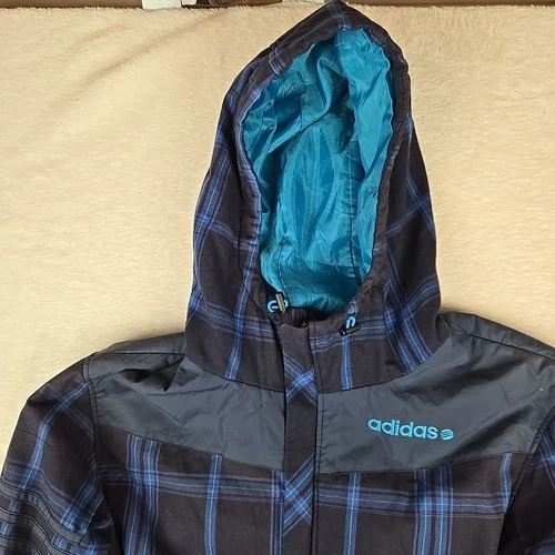Vintage adidas Neo Label Tartan Jacket Size L/XL Blue Tartan Winter Coat image 2