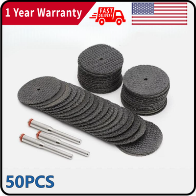 #ad 50 PCS Fiberglass Reinforced Dremel Cut Off 1 8quot; Wheel Rotary Discs 3pc Mandrel $6.00