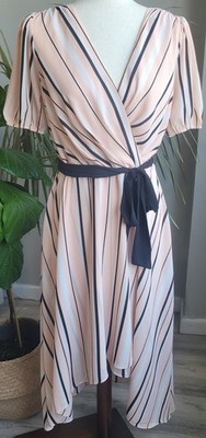 NWT Karl Lagerfeld Paris Blush Pink Stripe Faux-Wrap Midi Dress Size 6 $158