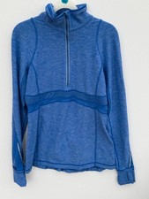 Lululemon Blue Heathered 1/2 Zip Running Top Pullover Thumbholes Size 10 / UK 14