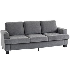 HOMCOM 3 Seater Sofa, Fabric Sofa with USB Ports and Cup Holders, Grey